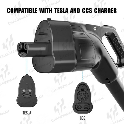 Chargerman CCS Adapter for Tesla Model Y/3/X/S|DC|CCS1 Tesla Charging Adapter, Frosted CCS Charger Adapter with Portable Case, Rated 175-250KW 250A——Black