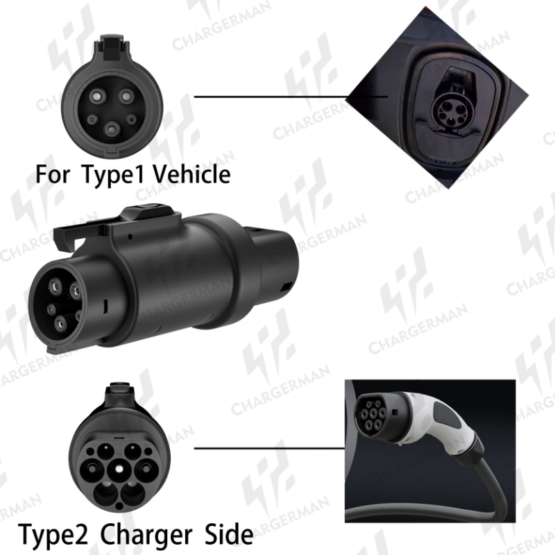 Chargerman 32a EV Charger Converter Type2 To J1772 or Type2 To Type1，Electric Cars Charging Adapter(Color : Black)